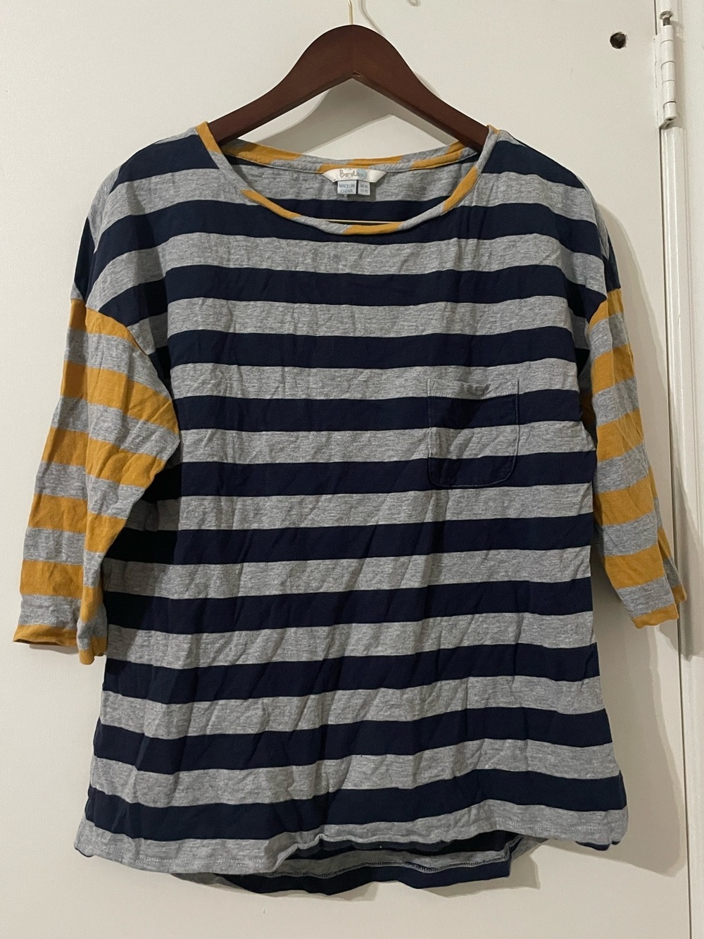 Boden Striped Breton Top Navy Grey Gold Yellow Pocket Tee - US 10